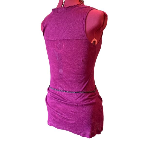 KERSH linen burgundy semi sheer tank top - camisole tunic - medium - Picture 4 of 12